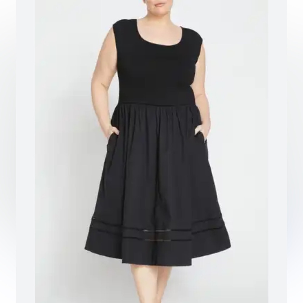 Universal standard black Chloe combo midi dress sleeveless